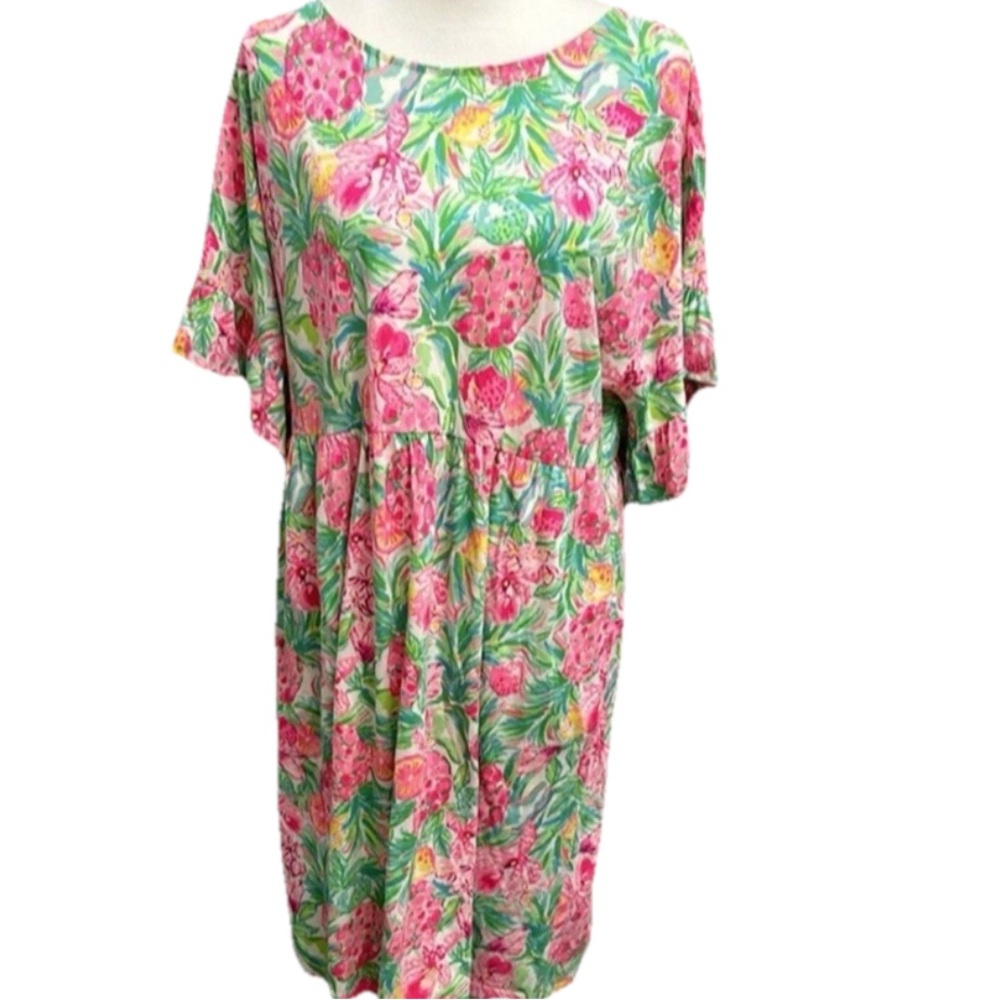 Lilly Pulitzer Tiltson‎ Swing Floral Ruffle Sleeve Dress Size Large TROPICAL